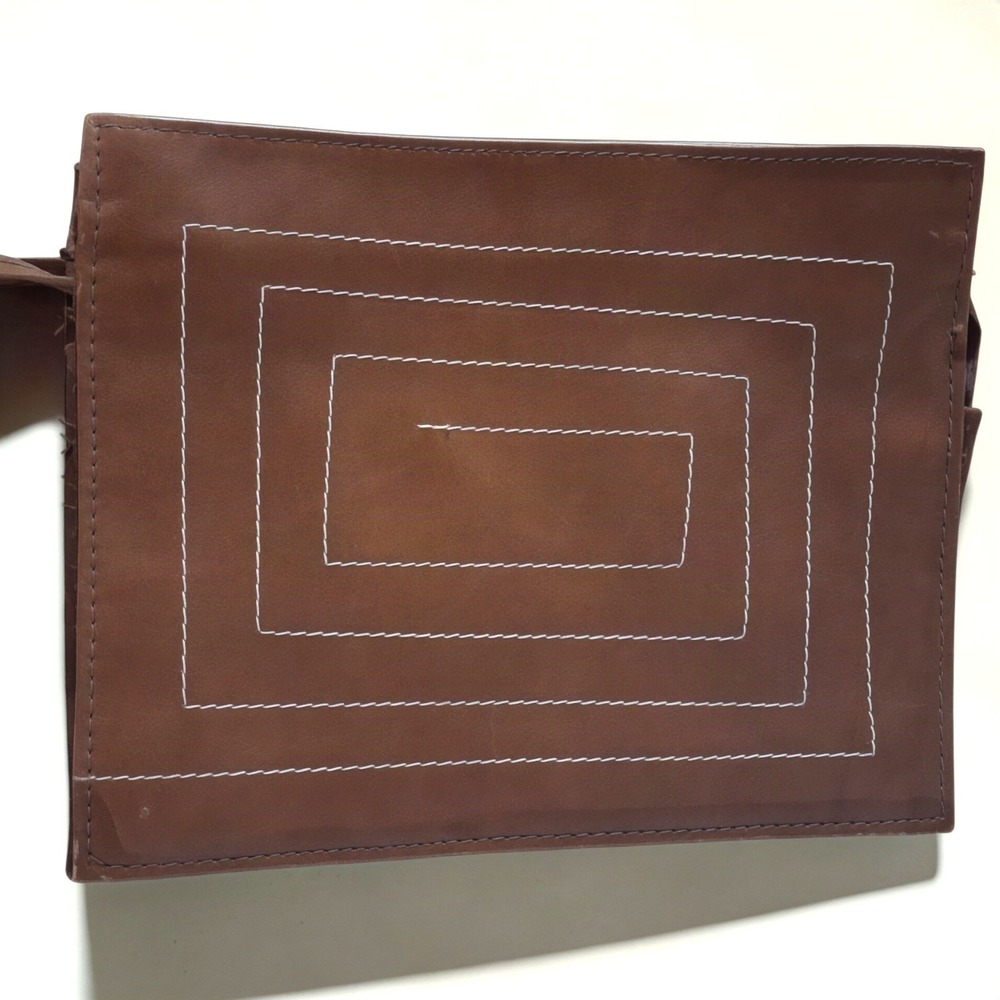 Vintage Paul Harris 70s Leather Geometric Topstitched Crossbody Bag Brown